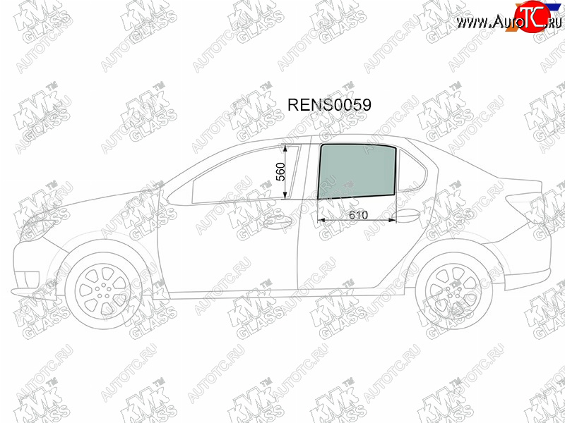 2 569 р. Стекло боковое опускное (Сзади Слева Цвет зеленый) Renault Logan 14-  Sandero 14-  Dacia Logan 1 KMK RENS0059  с доставкой в г. Кемерово