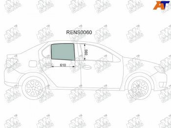 2 569 р. Стекло боковое опускное (Сзади Справа Цвет зеленый) Renault Logan 14-  Sandero 14-  Dacia Logan KMK RENS0060  с доставкой в г. Кемерово. Увеличить фотографию 1