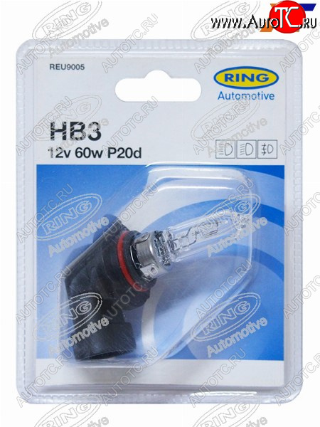 499 р. Лампа головного освещения HB3  12V 60W Блистер 1 шт. RING REU9005  с доставкой в г. Кемерово