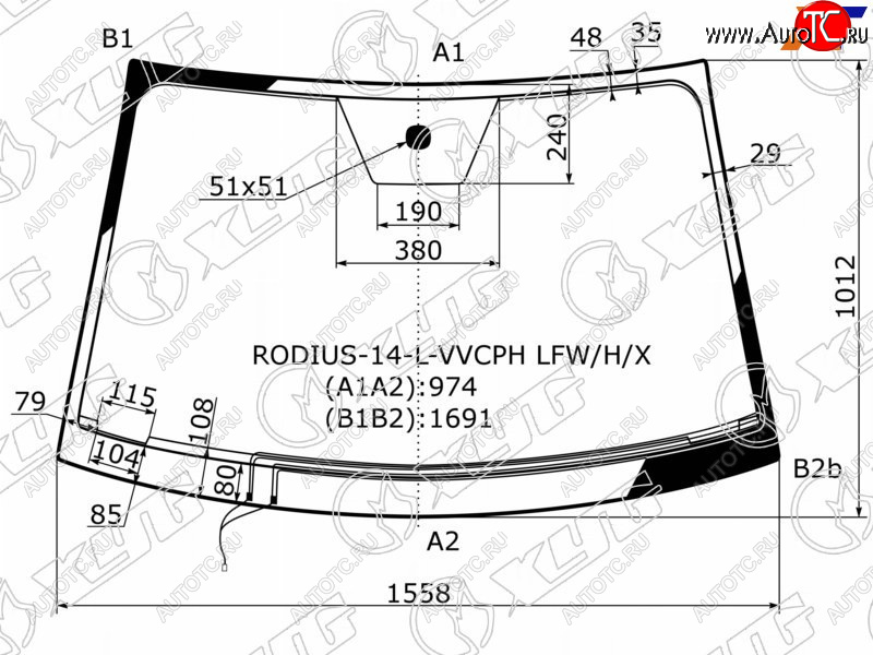 10 849 р. Стекло лобовое (Обогрев щеток) SsangYong Rodius 13-18  Stavic 13- XYG RODIUS-14-L-VVCPH LFW/H/X  с доставкой в г. Кемерово