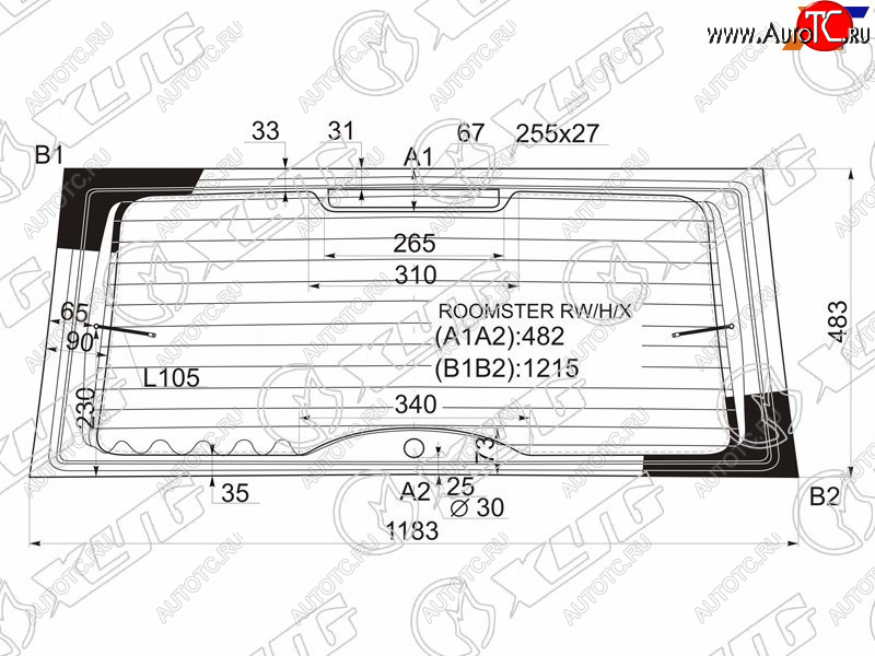 8 449 р. Стекло заднее (Цвет зеленый Обогрев) Skoda Fabia 07-10  Praktik 06-15  Roomster 06-15 XYG ROOMSTER RW/H/X  с доставкой в г. Кемерово