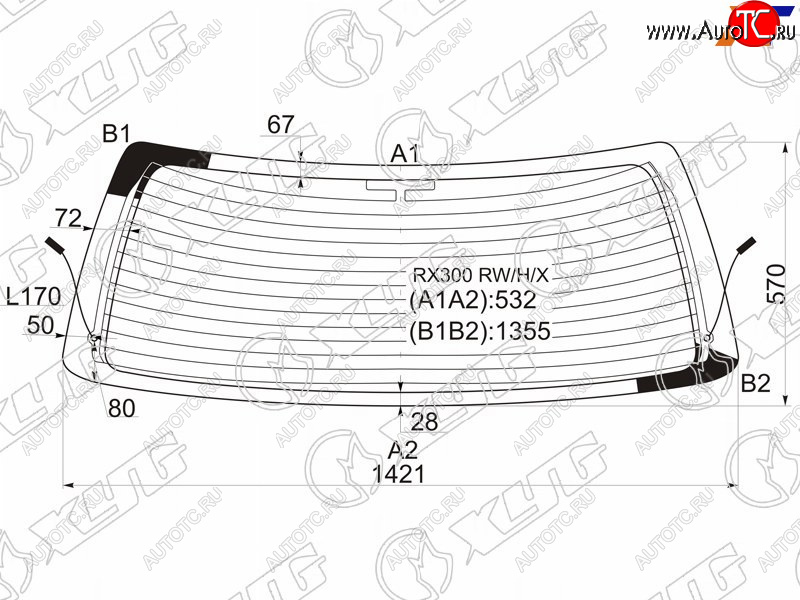 8 299 р. Стекло заднее (Цвет зеленый Обогрев) Toyota Harrier (XU10) 97-03  Lexus RX 97-03 XYG RX300 RW/H/X  с доставкой в г. Кемерово