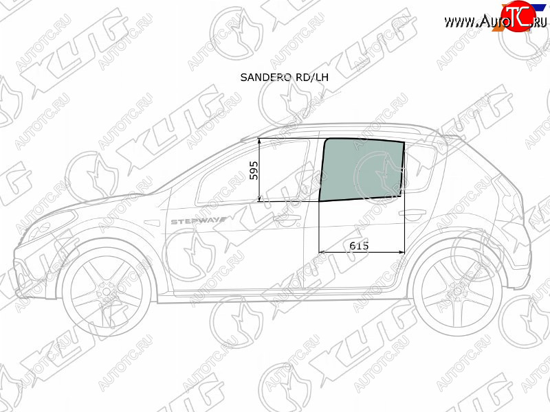 2 599 р. Стекло боковое опускное (Сзади Слева Цвет зеленый) Renault Sandero 09-14  Dacia Sandero 08-12  R XYG SANDERO RD/LH  с доставкой в г. Кемерово