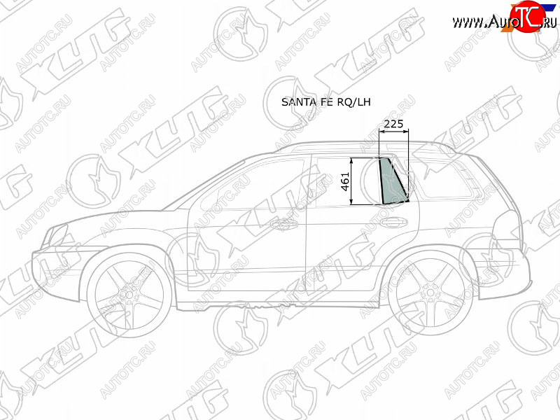 969 р. Стекло форточки (Сзади Слева Цвет зеленый) Hyundai Santa Fe 00-06  Santa Fe Classic 07-13 XYG SANTA FE RQ/LH  с доставкой в г. Кемерово