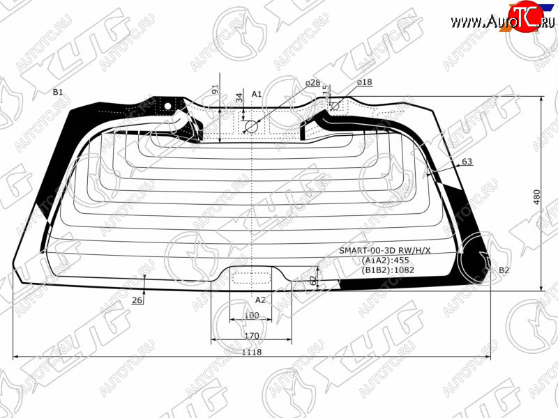 13 199 р. Стекло заднее (Цвет зеленый Обогрев) Smart Fortwo 98-07 XYG SMART-00-3D RW/H/X  с доставкой в г. Кемерово