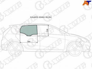 Стекло боковое опускное (Сзади Справа Цвет зеленый) Hyundai Solaris 10-17  Accent 11-17 XYG SOLARIS-5DHBK RD/RH