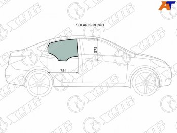 Стекло боковое опускное (Сзади Справа Цвет зеленый) Hyundai Solaris 10-17  Accent 11-17 XYG SOLARIS RD/RH