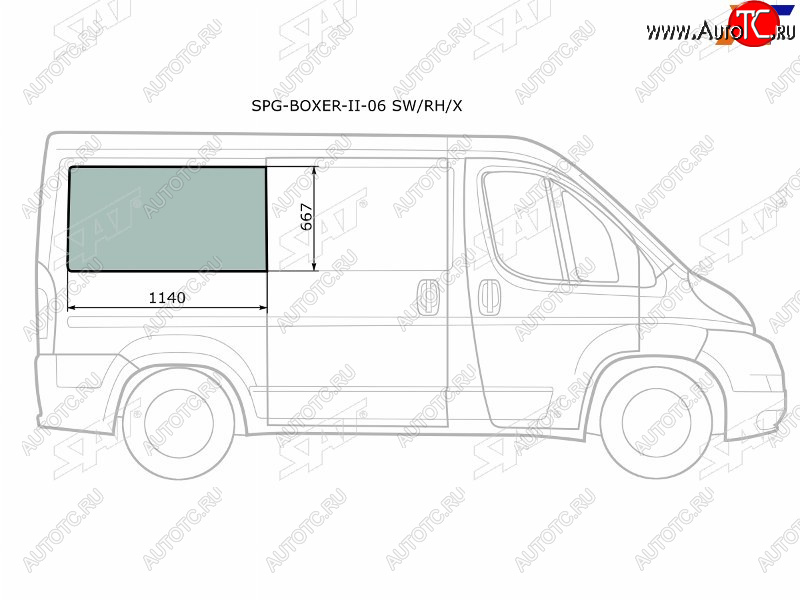 3 199 р. Стекло кузова боковое (не опускное) (Справа Цвет зеленый) Peugeot Boxer 06-  Citroen Jumper 06-  SAT SPG-BOXER-II-06 SW/RH/X  с доставкой в г. Кемерово
