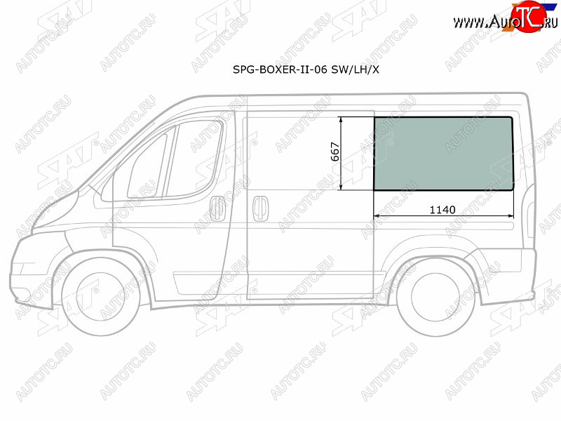 3 199 р. Стекло кузова боковое (не опускное) (Слева Цвет зеленый) Peugeot Boxer 06-  Citroen Jumper 06-  F SAT SPG-BOXER-II-06 SW/LH/X  с доставкой в г. Кемерово
