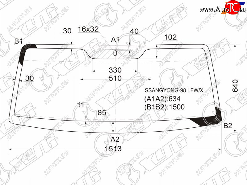 3 899 р. Стекло лобовое SsangYong Korando 96-06  ТагАЗ Тагер 08-14 XYG SSANGYONG-98 LFW/X  с доставкой в г. Кемерово