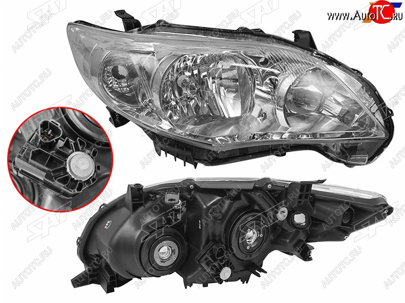 4 099 р. Фара правая (с электрокорректором, галоген) SAT  Toyota Corolla  E150 (2009-2013) седан рестайлинг  с доставкой в г. Кемерово