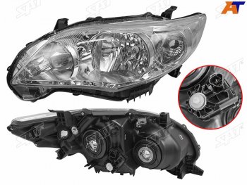 Фара левая (с электрокорректором, галоген) SAT Toyota Corolla  E150 (2009-2013) седан рестайлинг