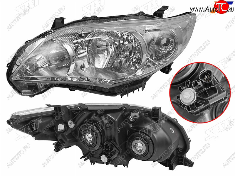 4 099 р. Фара левая (с электрокорректором, галоген) SAT  Toyota Corolla  E150 (2009-2013) седан рестайлинг  с доставкой в г. Кемерово
