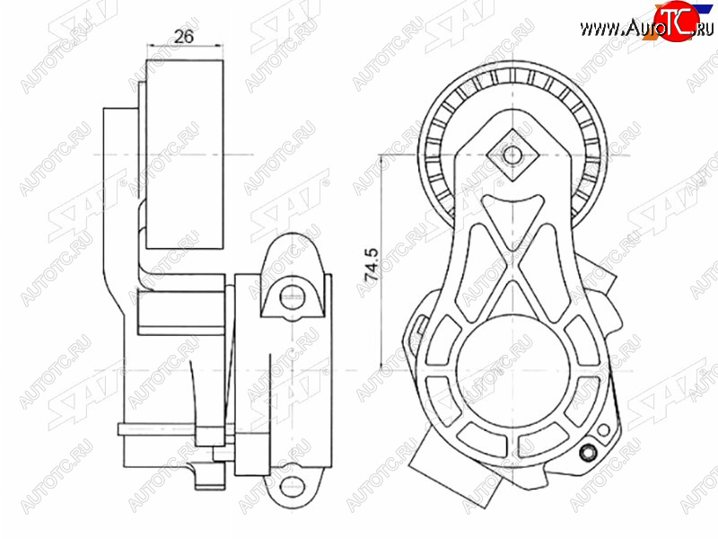 2 099 р. Натяжитель приводного ремня PEUGEOT BOXERFIAT DUCATOCITROEN JUMPERFORD TOURNEOTRANSIT 2,2 06- SAT ST-1611424780  с доставкой в г. Кемерово