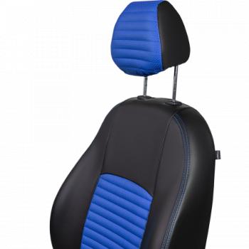 9 599 р. Комплект чехлов для сидений (к.Drive Active РЗСиС 60/40 3Г Илана+Орегон) ТУРИН-3 ст ЛАЙН Lord Autofashion  Лада Гранта FL ( 2191,  2190,  2194,  2192) (2018-2025) лифтбек, седан, универсал, хэтчбек (черный, вставка синяя, строчка синяя)  с доставкой в г. Кемерово. Увеличить фотографию 4