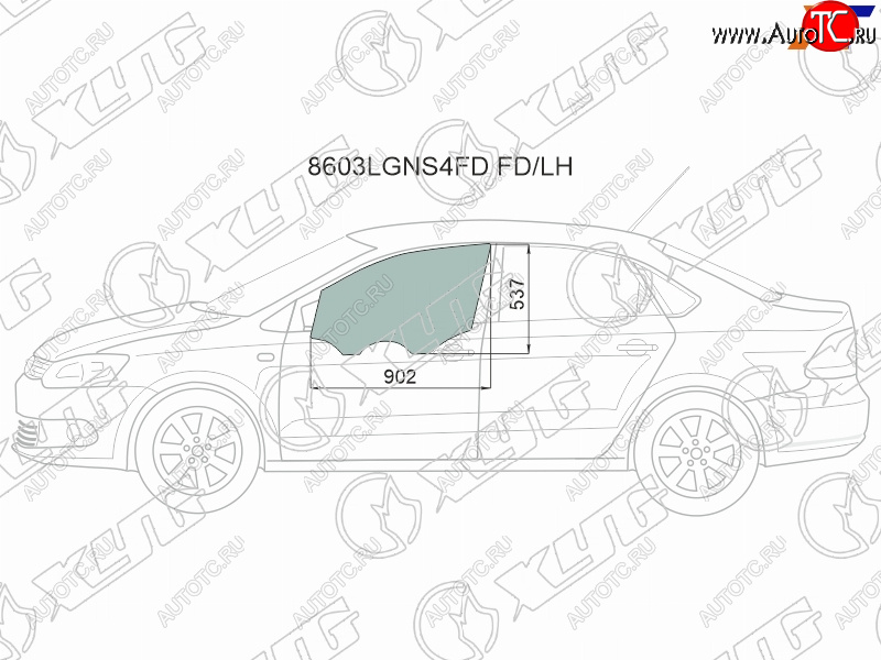 2 569 р. Стекло боковое опускное (Спереди Слева Цвет зеленый) Skoda Rapid 20-  Volkswagen Polo 09-20 XYG 8603LGNS4FD FD/LH  с доставкой в г. Кемерово