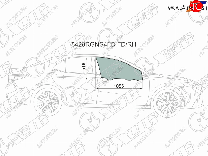 3 399 р. Стекло боковое опускное (Спереди Справа Цвет зеленый Крепления) Toyota Camry (XV70) 17-21  Camry XYG 8428RGNS4FD FD/RH  с доставкой в г. Кемерово