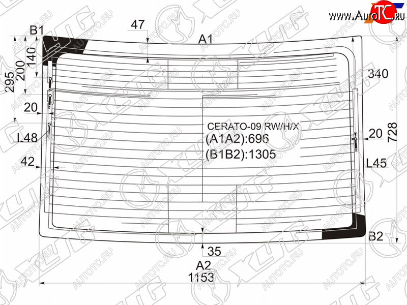 7 549 р. Стекло заднее (Цвет зеленый Обогрев Антенна) Kia Cerato 08-13  Forte 08-13 XYG CERATO-09 RW/H/X  с доставкой в г. Кемерово