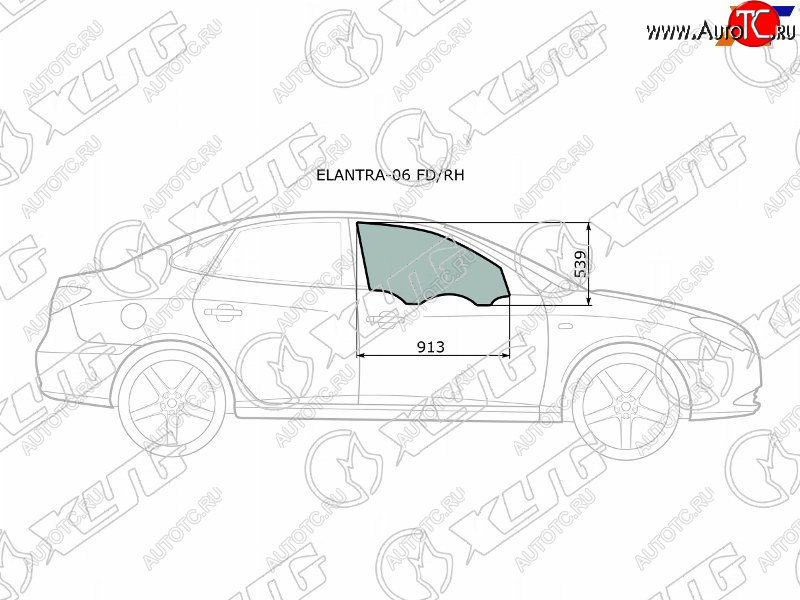2 599 р. Стекло боковое опускное (Спереди Справа Цвет зеленый) Hyundai Elantra 06-12  Avante 06-11 XYG ELANTRA-06 FD/RH  с доставкой в г. Кемерово