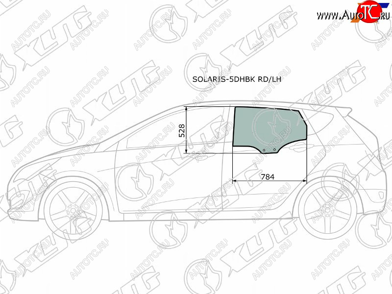 2 699 р. Стекло боковое опускное (Сзади Слева Цвет зеленый) Hyundai Solaris 10-17  Accent 11-17 XYG SOLARIS-5DHBK RD/LH  с доставкой в г. Кемерово