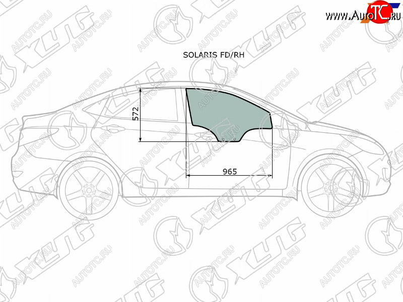 2 499 р. Стекло боковое опускное (Спереди Справа Цвет зеленый) Hyundai Solaris 10-17  Kia Rio 11-17  Hyun XYG SOLARIS FD/RH  с доставкой в г. Кемерово