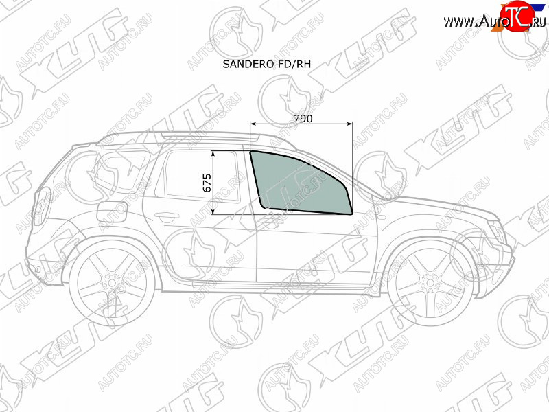 2 399 р. Стекло боковое опускное (Спереди Справа Цвет зеленый) Nissan Terrano 14-22  Renault Duster 10-21 XYG SANDERO FD/RH  с доставкой в г. Кемерово