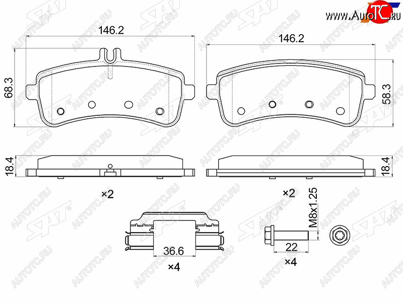 1 599 р. Колодки тормозные задние RH-LH SAT  Mercedes-Benz S class  W222 (2013-2017) седан гибрид дорестайлинг  с доставкой в г. Кемерово