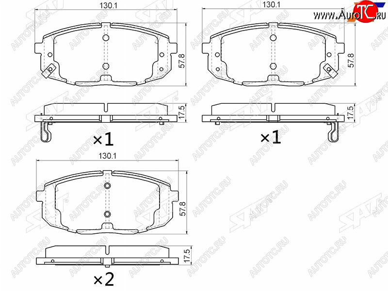 1 339 р. Колодки тормозные передние FR-FL SAT   Hyundai Creta ( GS,  SU) (2015-2022), Hyundai I30 ( FD,  2 GD,  3 PD) (2007-2020), Hyundai I30 Fastback  PD (2017-2023), KIA Ceed  1 ED (2006-2012) (с отверстием под пружинки)  с доставкой в г. Кемерово