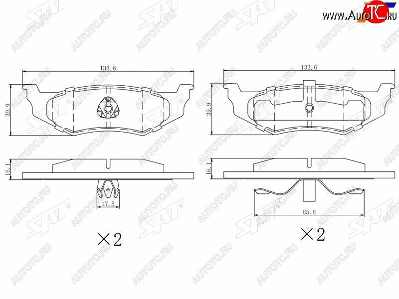 1 049 р. Колодки тормозные задние RH-LH SAT  Chrysler 300M  LR седан (1998-2004), Chrysler Neon (1999-2005), Dodge Caravan (1996-2000)  с доставкой в г. Кемерово