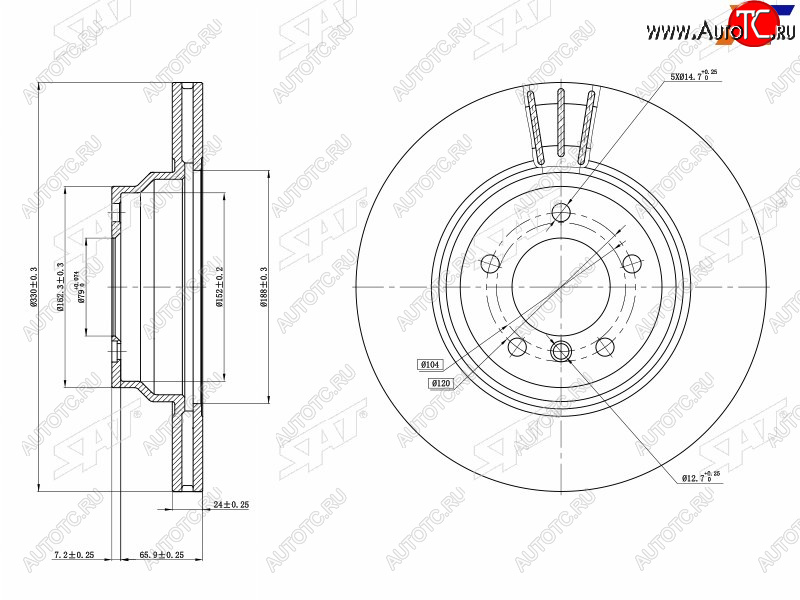 3 369 р. Диск тормозной передний Ø330 SAT  BMW 1 серия ( E87,  E82,  E81) - X1  E84  с доставкой в г. Кемерово