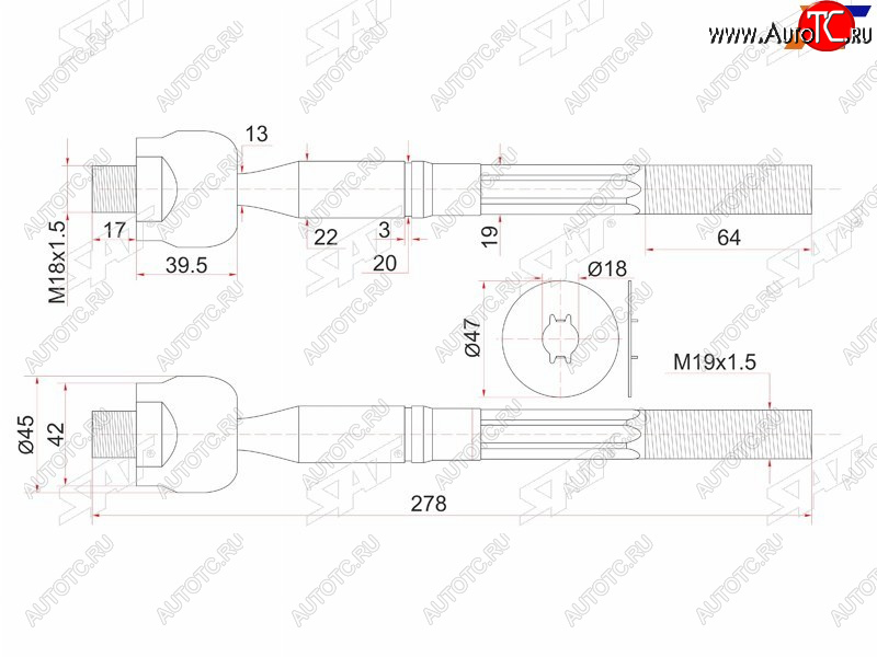 1 599 р. Тяга рулевая TOYOTA DYNA,TOYOACE 99-04 SAT ST-45503-39195  с доставкой в г. Кемерово