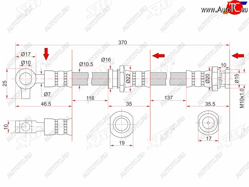 759 р. Шланг тормозной передний (Таиланд) LH=RH SAT  Nissan Patrol ( 5,  6) - Safari  Y61  с доставкой в г. Кемерово