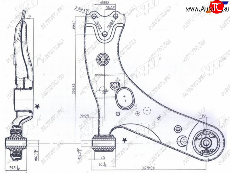3 199 р. Рычаг нижний TOYOTA PRIUS 12-COROLLARUMIONMARK XAURISBLADESCIONZELASLEXUS HS250H 06- RH SAT ST-48068-12300  с доставкой в г. Кемерово