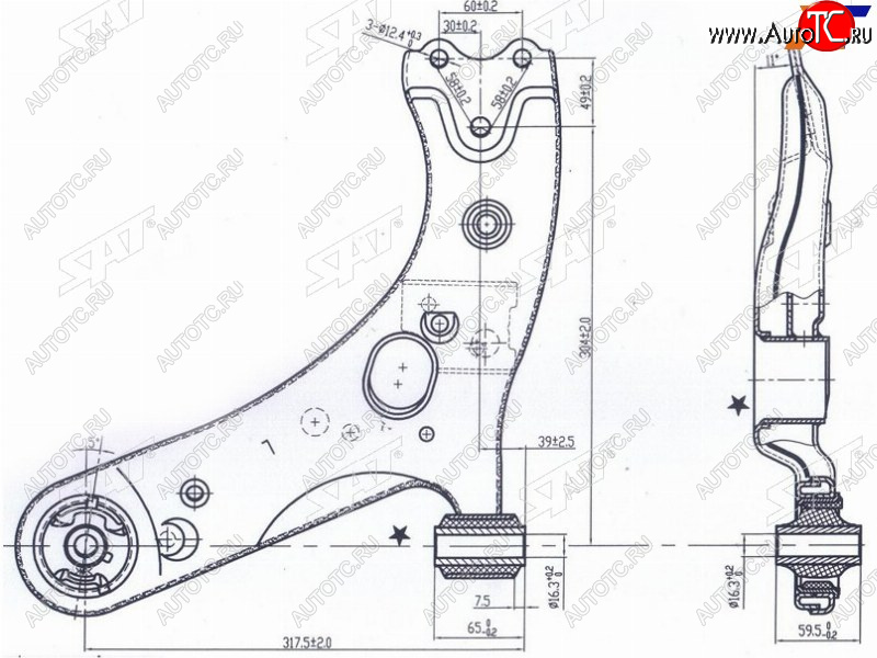 3 199 р. Рычаг нижний TOYOTA PRIUS 12-COROLLARUMIONMARK XAURISBLADESCIONZELASLEXUS HS250H 06- LH SAT ST-48069-12300  с доставкой в г. Кемерово