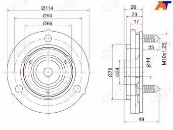 959 р. Опора передней стойки Toyota Land Cruiser Prado (J90) 96-02  Hilux Surf 95-00 (Перед) SAT ST-48609-35030  с доставкой в г. Кемерово. Увеличить фотографию 1