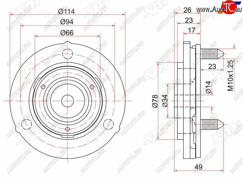 959 р. Опора передней стойки Toyota Land Cruiser Prado (J90) 96-02  Hilux Surf 95-00 (Перед) SAT ST-48609-35030  с доставкой в г. Кемерово