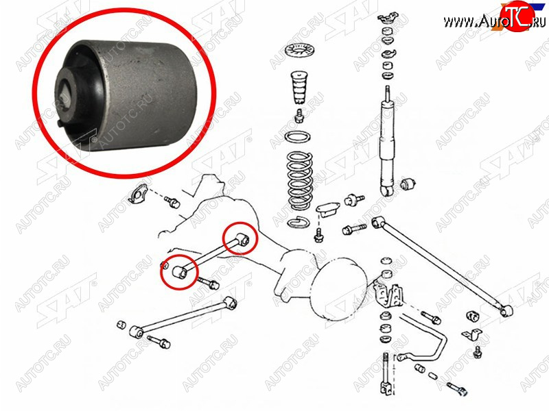399 р. Сайлентблок Toyota Land Cruiser (J100) 98-07  Lexus LX 98-07  Toyota Land Cruiser Cygnus 98-07 SAT ST-48702-60090  с доставкой в г. Кемерово