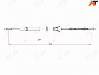 Трос ручного тормоза RH-LH SAT Skoda Octavia  A5 (2004-2013) дорестайлинг лифтбэк, дорестайлинг универсал, лифтбэк рестайлинг, рестайлинг универсал (барабанные тормоза)