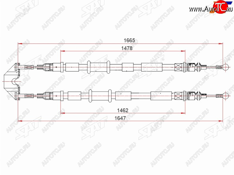 1 399 р. Трос ручного тормоза SAT Opel Astra H седан дорестайлинг (2004-2007)  с доставкой в г. Кемерово