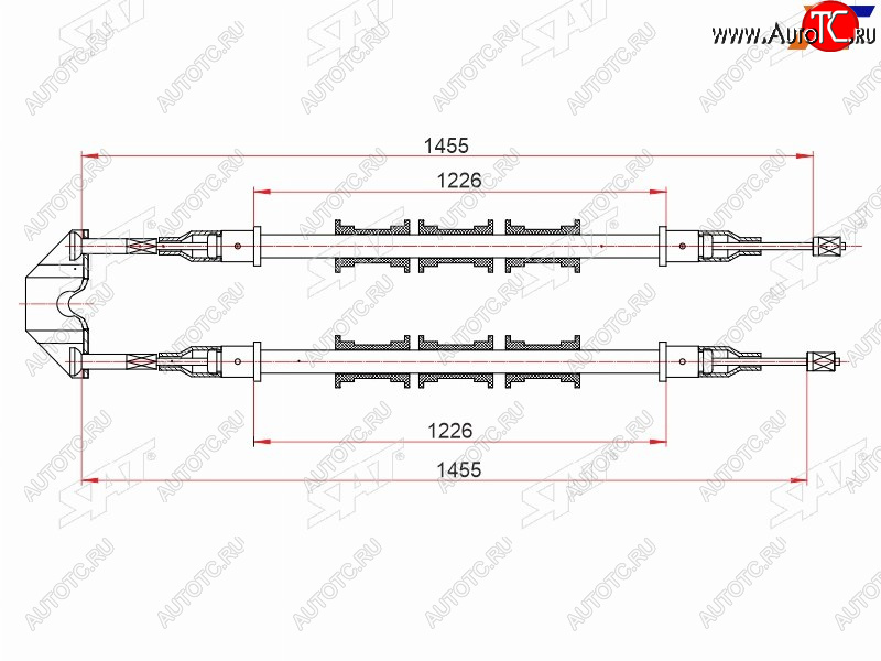 1 379 р. Трос ручного тормоза LH-RH SAT Opel Vectra B универсал дорестайлинг  (1995-1999)  с доставкой в г. Кемерово