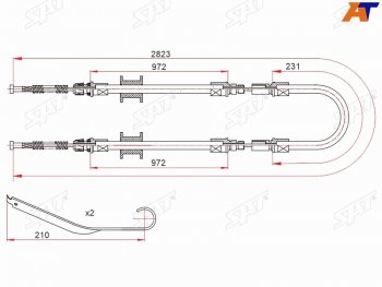 Трос ручного тормоза RH-LH V2.0-2.5 SAT Ford Transit цельнометаллический фургон 2-ой рестайлинг (1994-2000) (одинарные колеса)