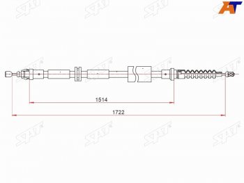Трос ручного тормоза SAT Ford Mondeo (2000-2007) Mk3,B4Y дорестайлинг, седан, Mk3,BWY дорестайлинг, универсал, Mk3,B4Y рестайлинг, седан, Mk3,BWY рестайлинг, универсал