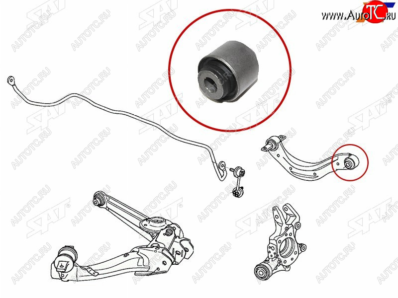 439 р. Сайлентблок Honda Civic 05-15  Hyundai Santa Fe 12-19  Kia Sorento 09-21  Nissan Pathfinder 95-04 SAT ST-52390-SNA-A00-B2  с доставкой в г. Кемерово