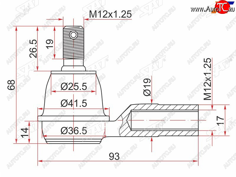 499 р. Наконечник рулевой тяги HR-V SAT ST-53540-SX8-T01  с доставкой в г. Кемерово