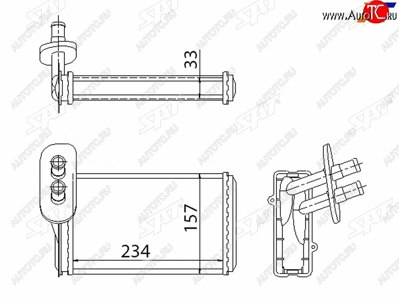 1 299 р. Радиатор отопителя салона AUDI A3 96-98SKODA OCTAVIA 98-98VOLKSWAGEN GOLF 91-98 (трубчатый) SAT ST-87-0022  с доставкой в г. Кемерово