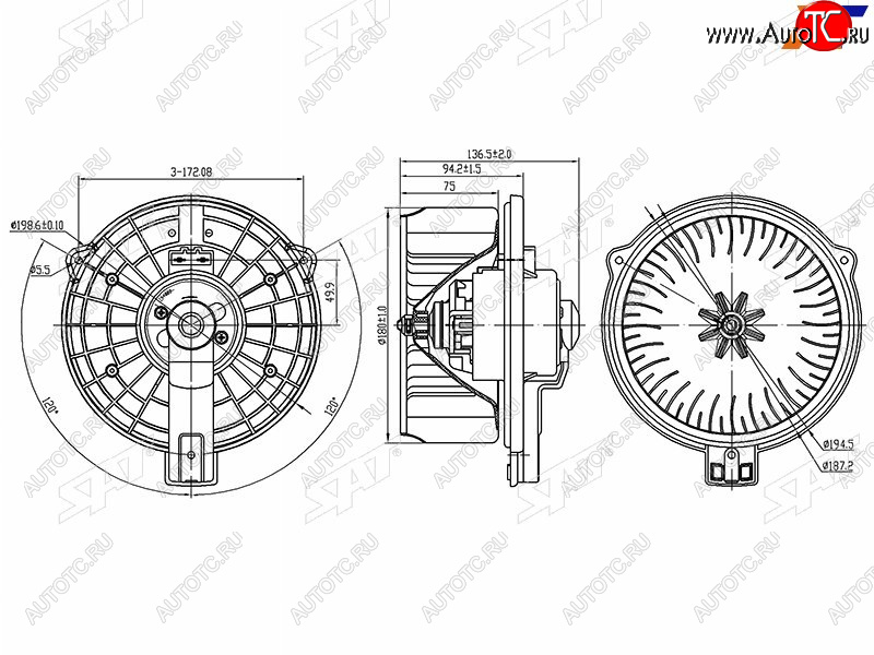 4 199 р. Мотор отопителя салона Lexus GS 97-04  RX 97-03  Toyota Highlander 00-07  Kluger V 00-07 SAT ST-87103-30390  с доставкой в г. Кемерово