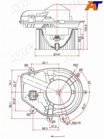 5 999 р. Мотор отопителя салона Audi A4 94-01  Volkswagen Passat 88-05  Skoda Superb 02-08 SAT ST-8D1820021B  с доставкой в г. Кемерово. Увеличить фотографию 3