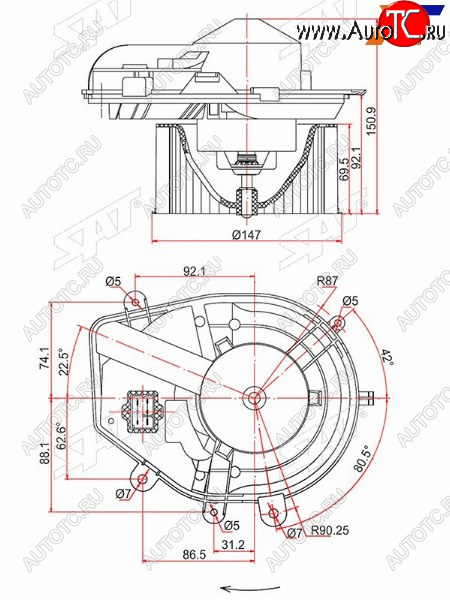 5 999 р. Мотор отопителя салона Audi A4 94-01  Volkswagen Passat 88-05  Skoda Superb 02-08 SAT ST-8D1820021B  с доставкой в г. Кемерово