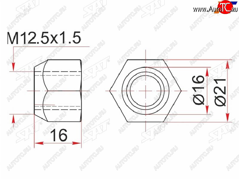 49 р. Гайка колесная открытая конус TOYOTAMAZDAMITSUBISHIKIAHYUNDAIVOLVOGEELY COOLRAY (SX11) 19- SAT ST-90049-11036  с доставкой в г. Кемерово