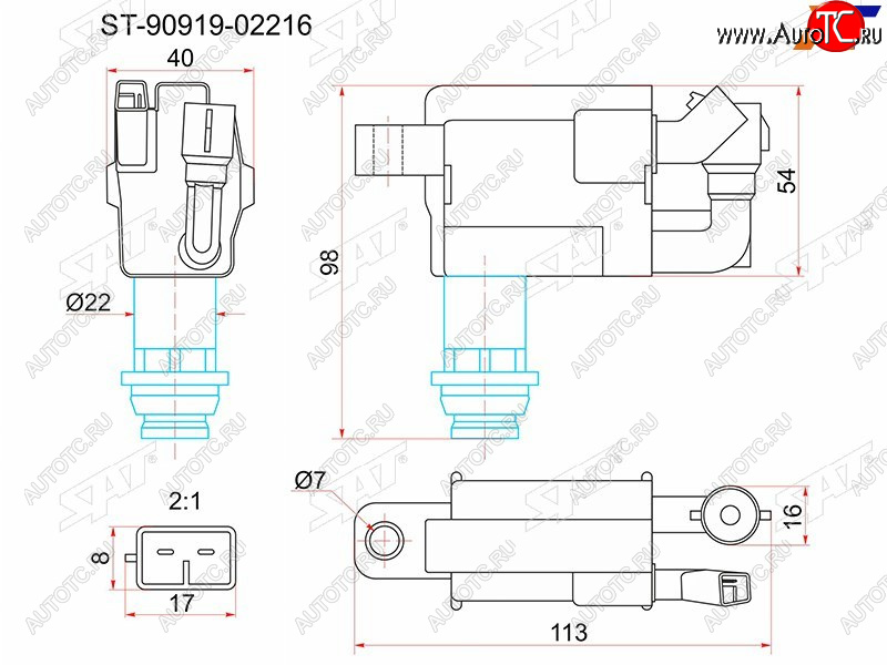 1 479 р. Катушка зажигания TOYOTA 1JZ#2JZGE JZX10# 96-001JZ# JZX11# 00-2JZGE JCE1# 01-1JZGE2JZGE JCG1# 9 SAT ST-90919-02216  с доставкой в г. Кемерово